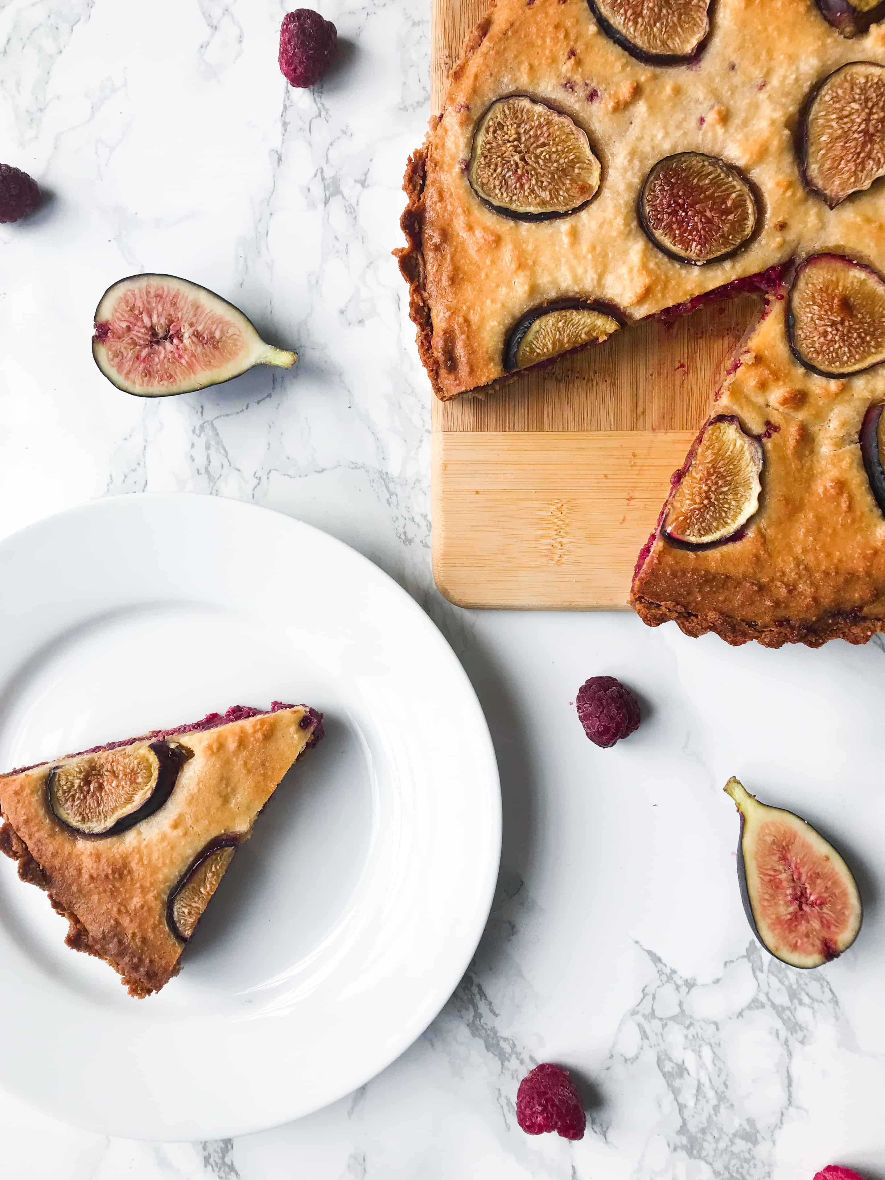 fig, raspberry and almond frangipane tart
