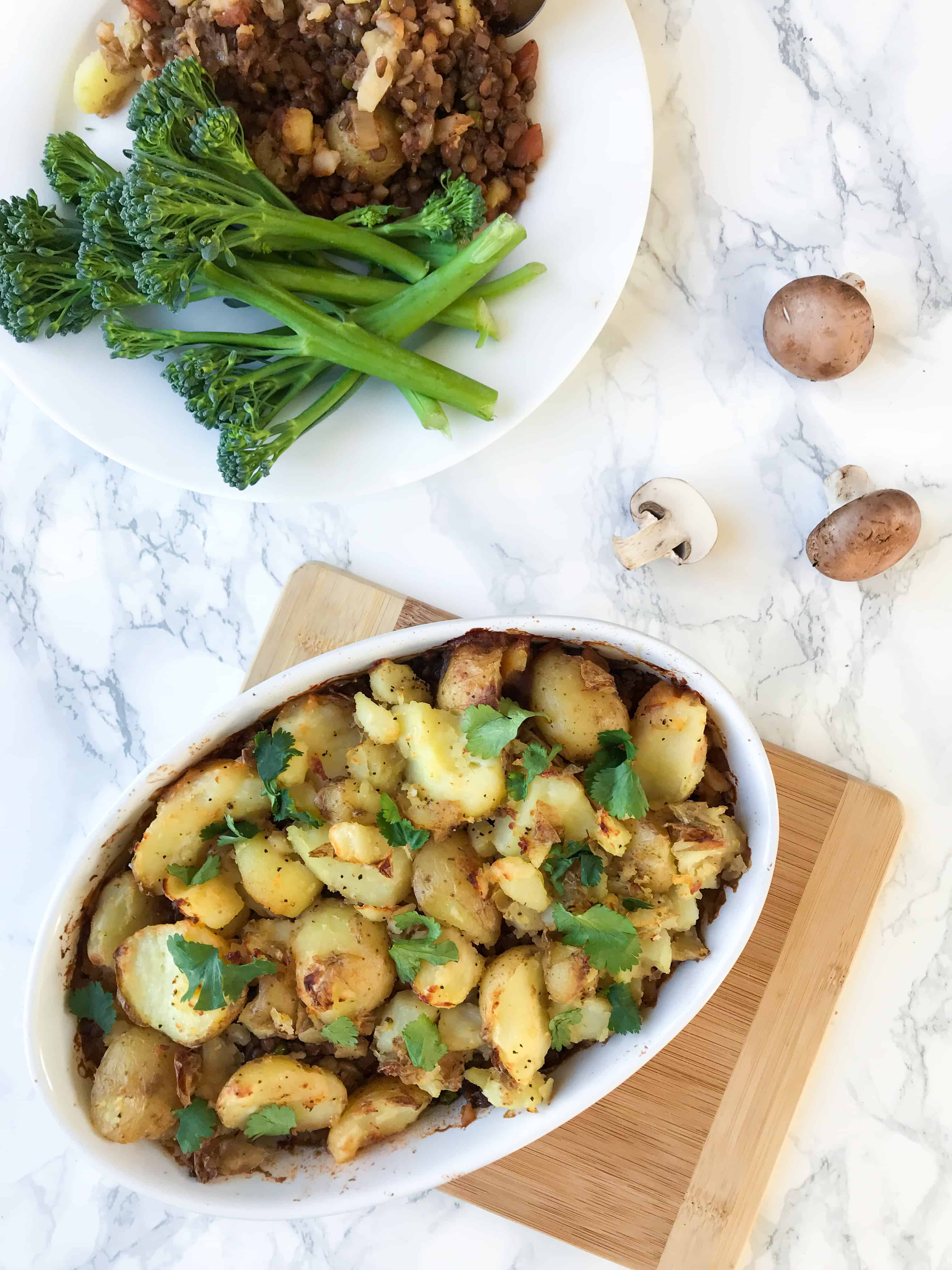 lentil shepherds pie with crushed new potatoes