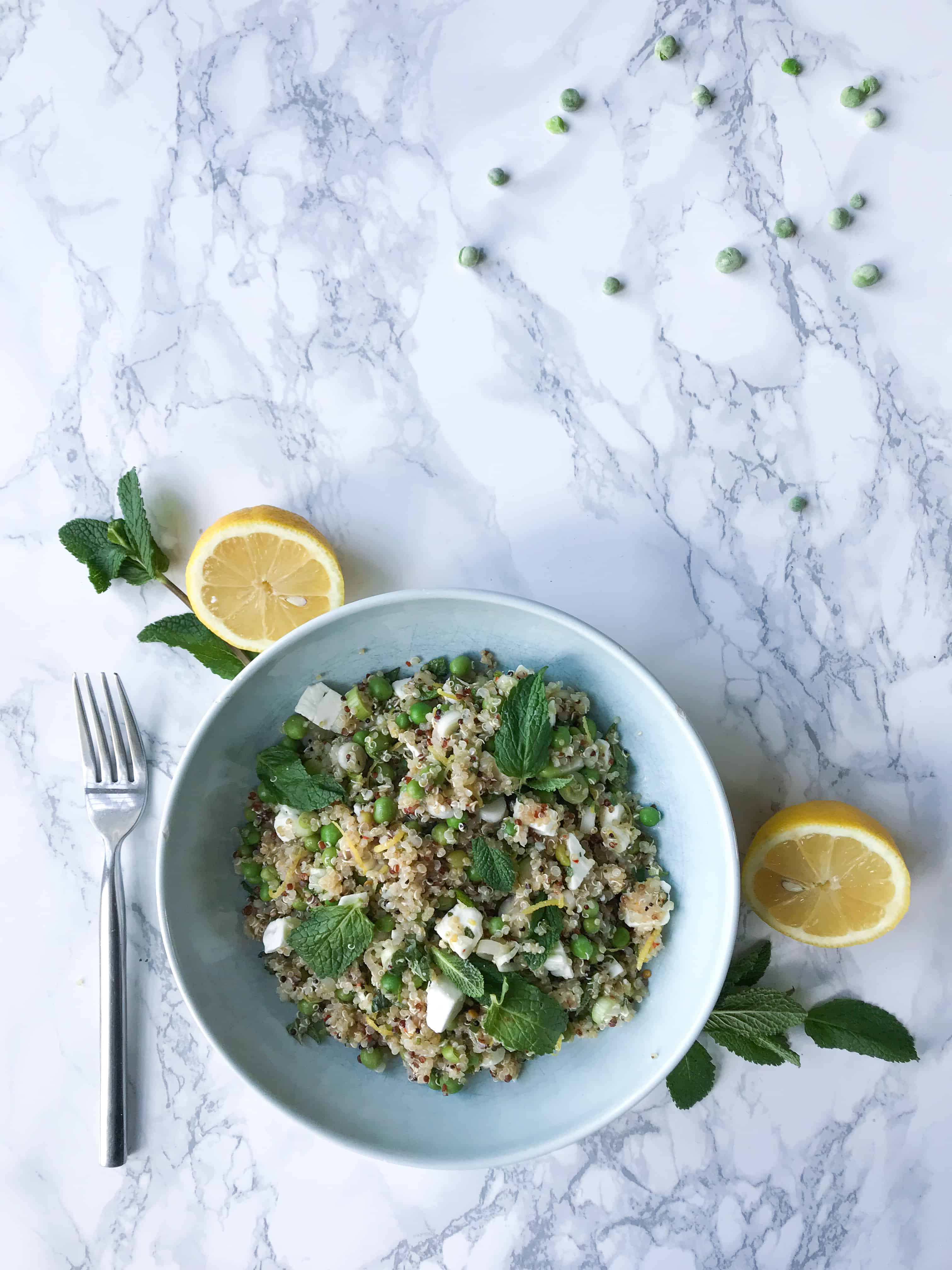 FRESH AND LIGHT FETA, PEA, MINT AND LEMON QUINOA SALAD