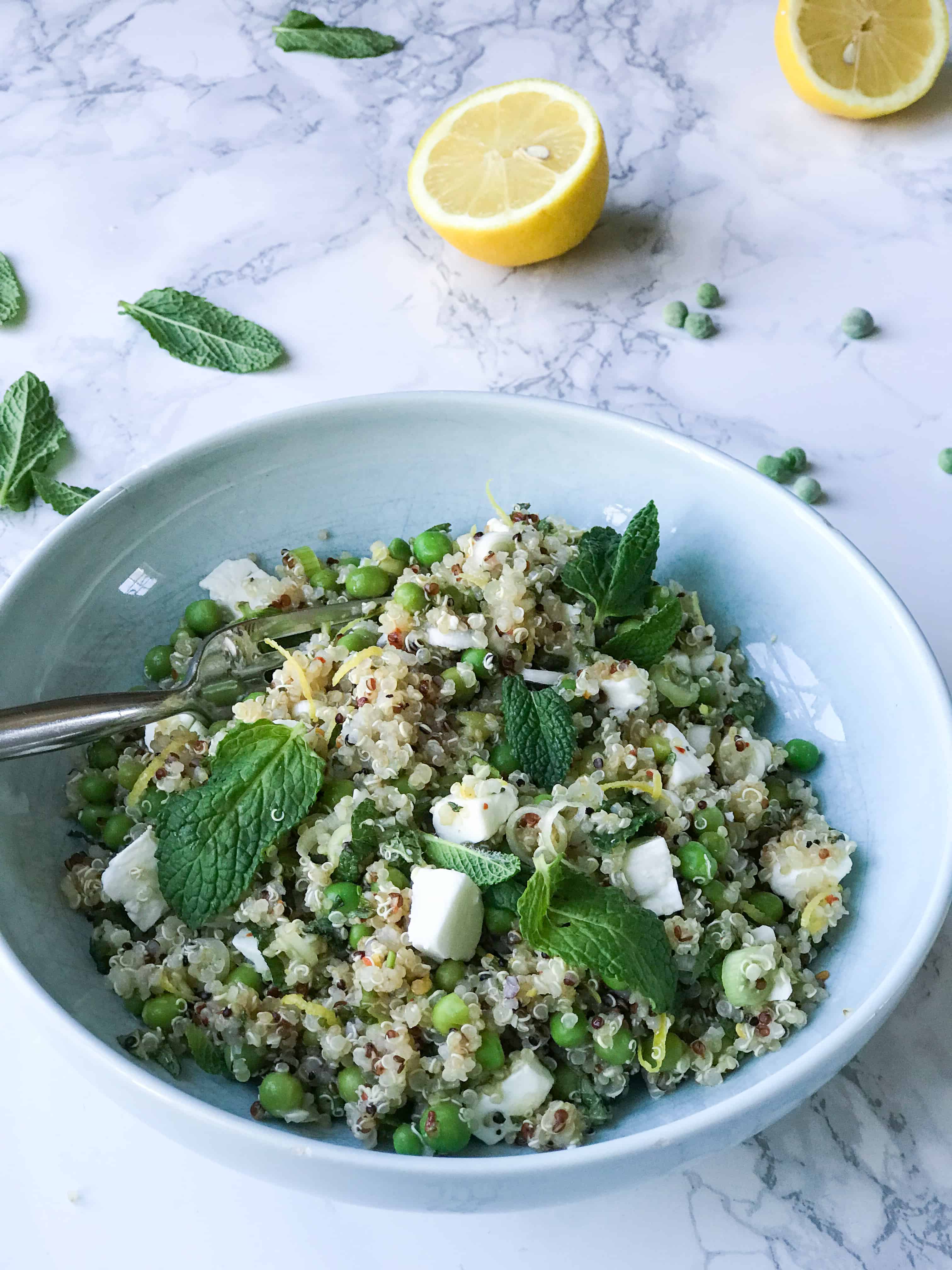 Fresh And Light Feta Pea Mint And Lemon Quinoa Salad