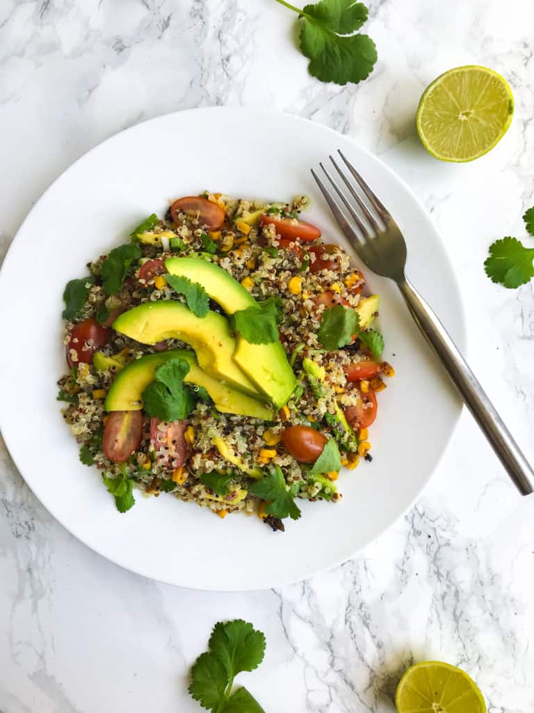 MEXICAN TOASTED CORN AND AVOCADO QUINOA SALAD