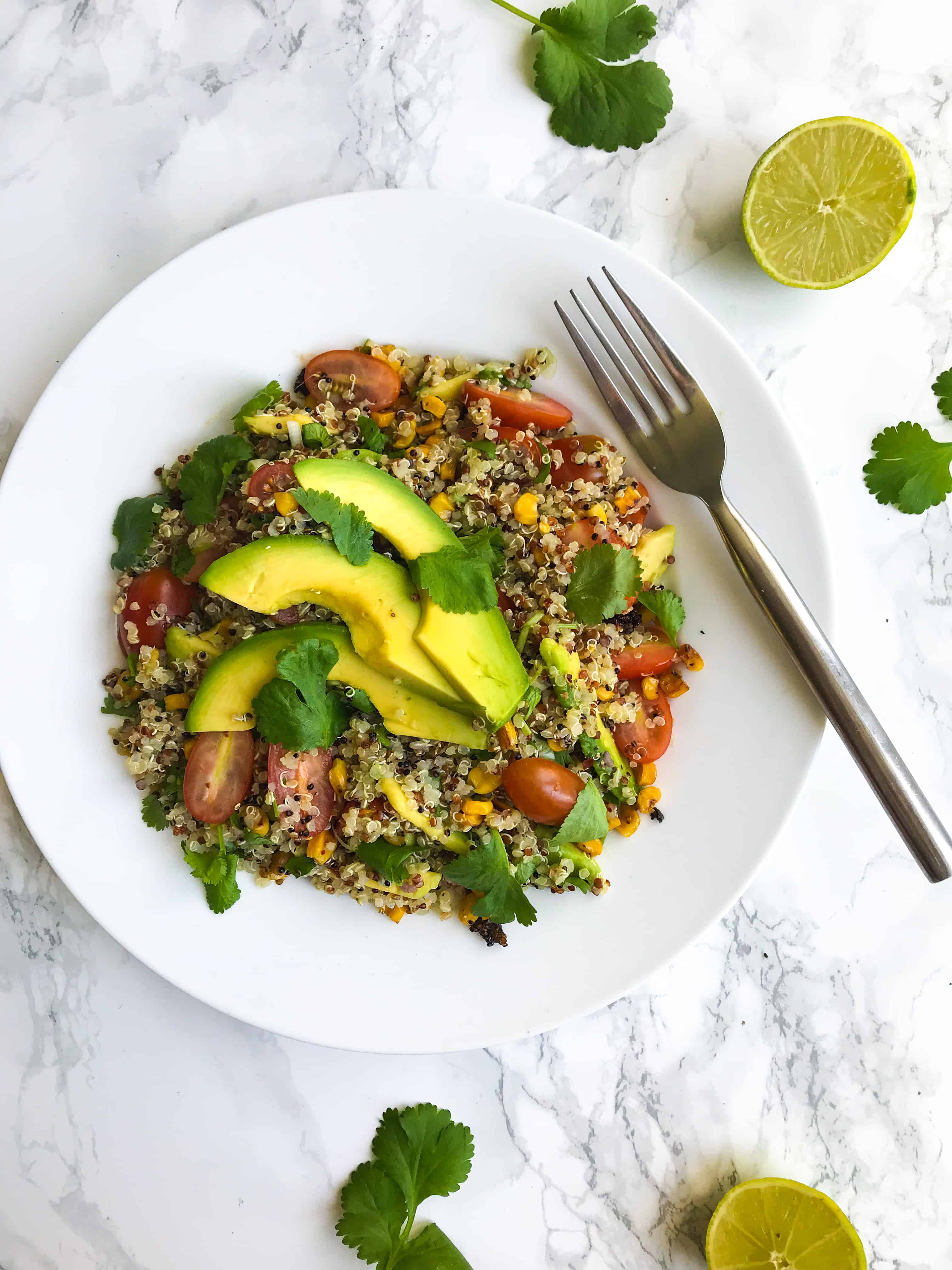 MEXICAN TOASTED CORN AND AVOCADO QUINOA SALAD