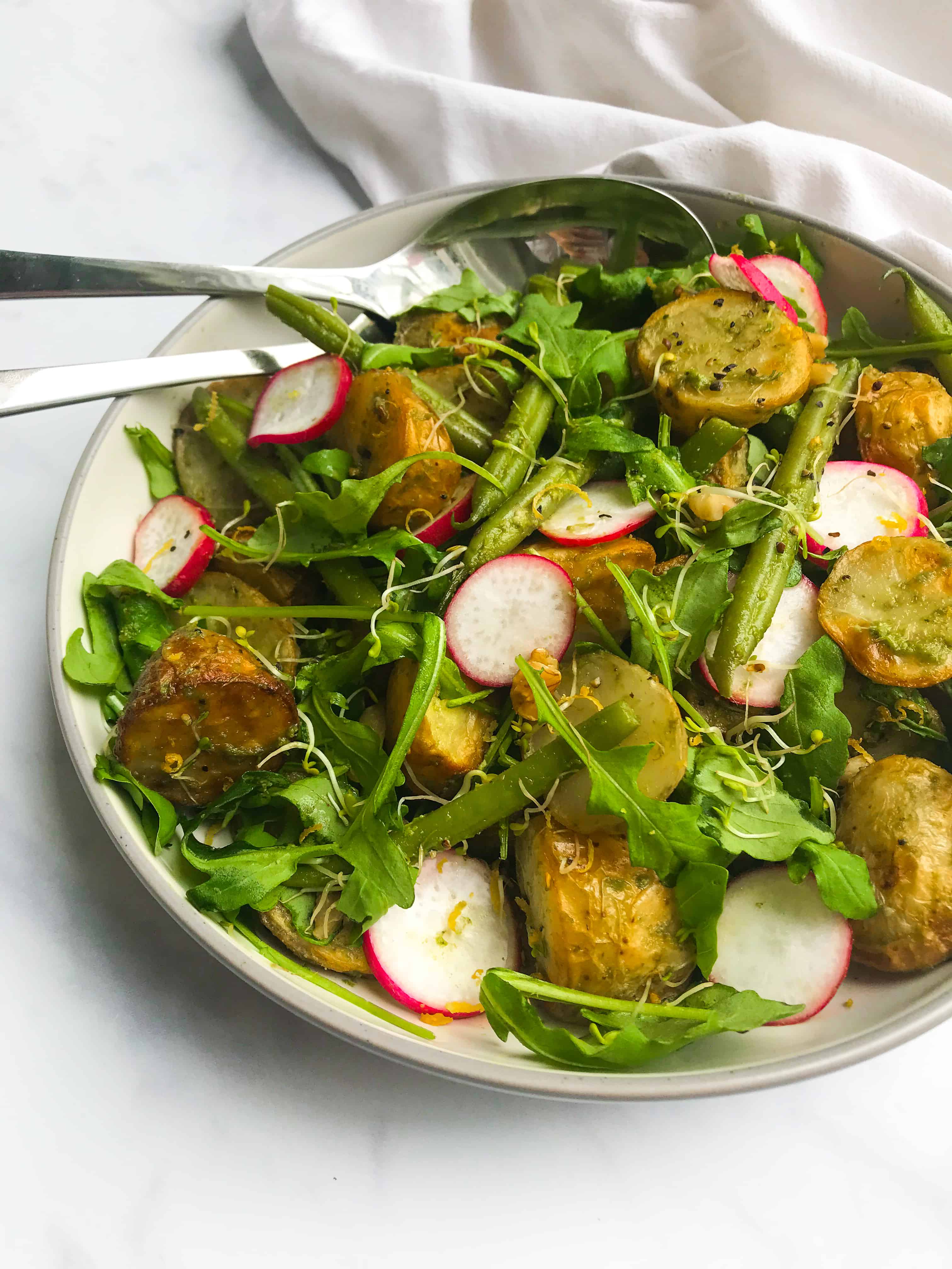 Walnut Pesto Potato Salad with Green Beans & Radish I Georgie Eats