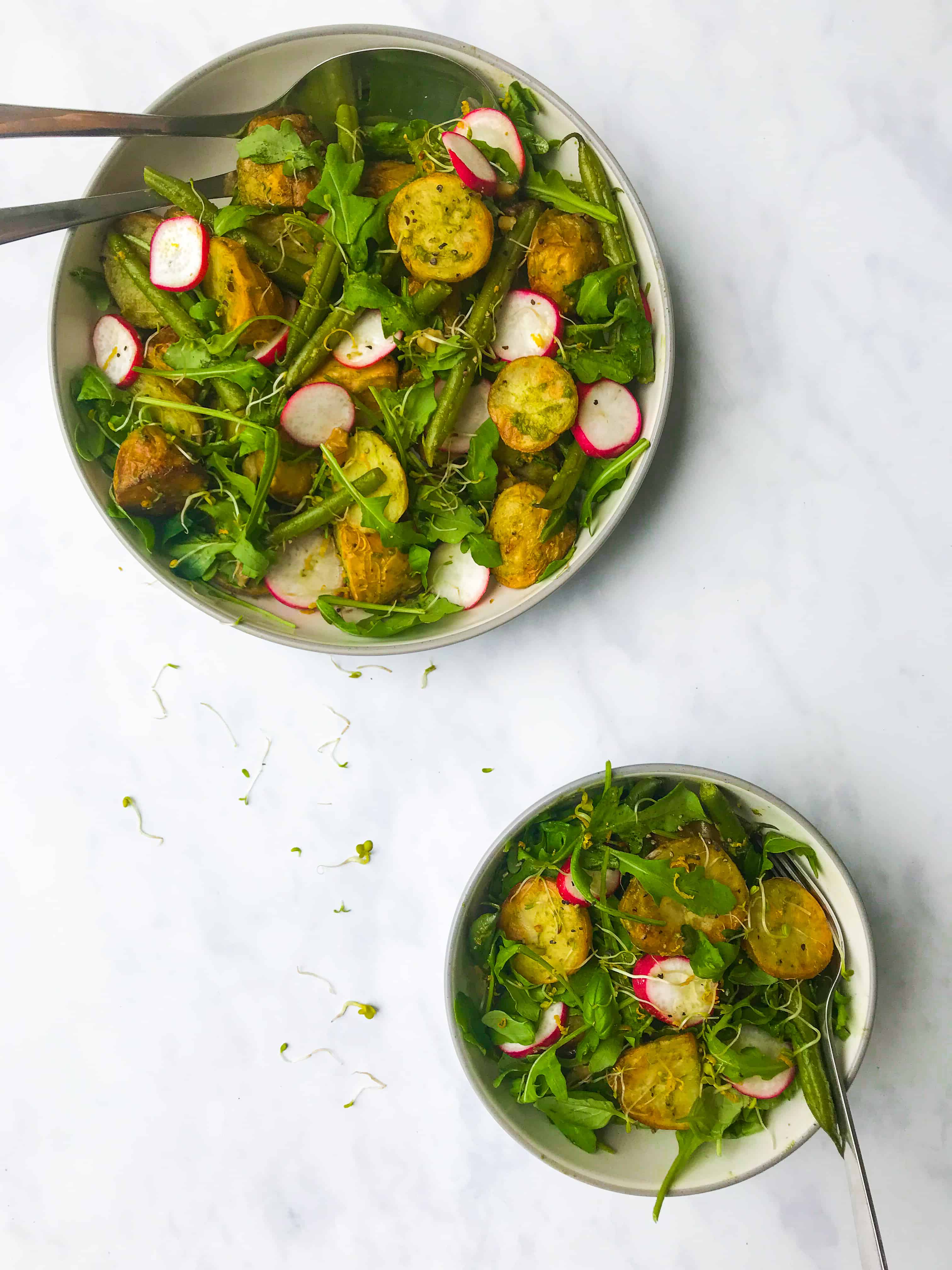 Walnut Pesto Potato Salad with Green Beans & Radish. Vegan, GF & Healthy!