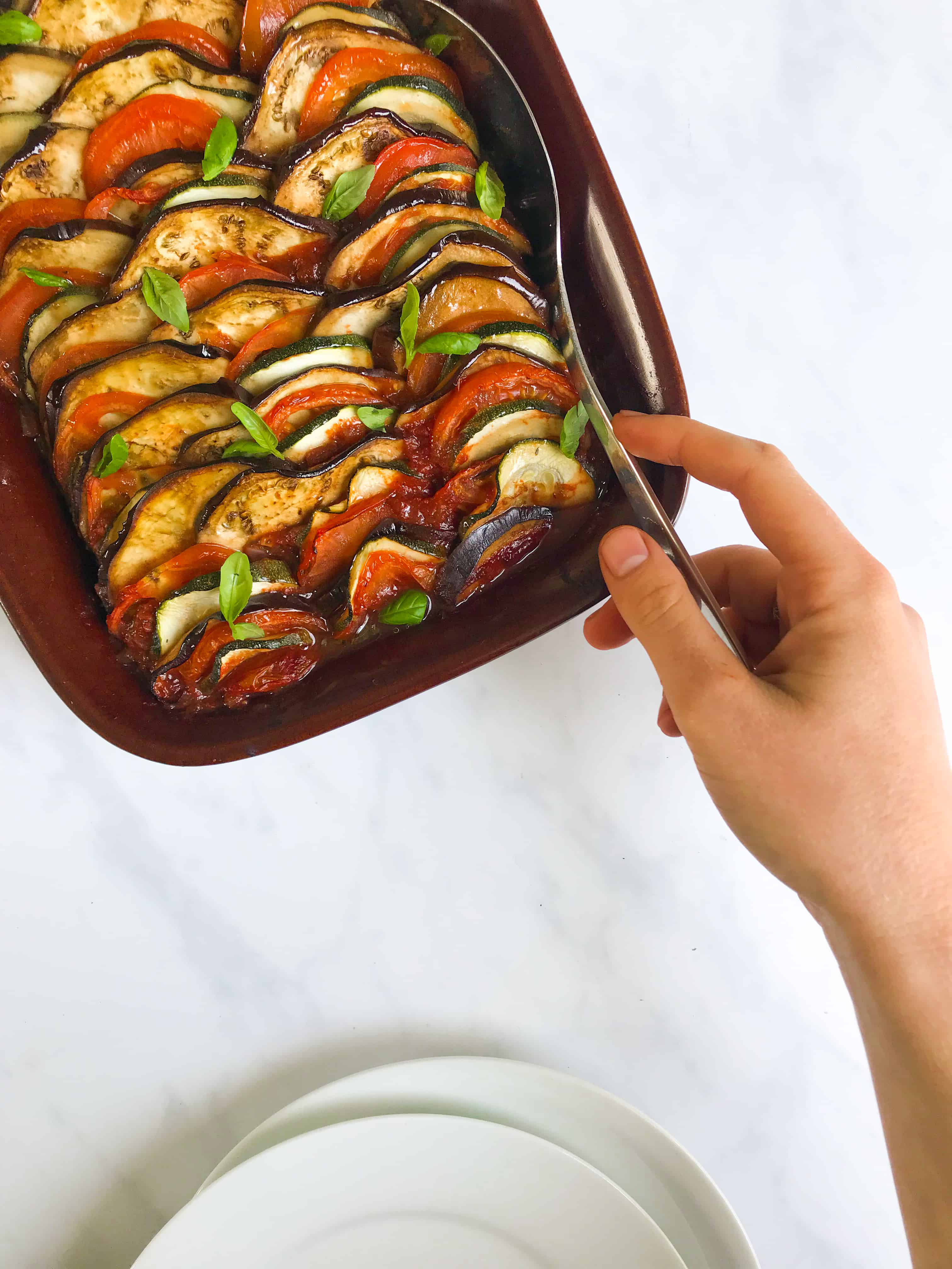 Rainbow Baked Ratatouille with Basil Thyme I Georgie Eats