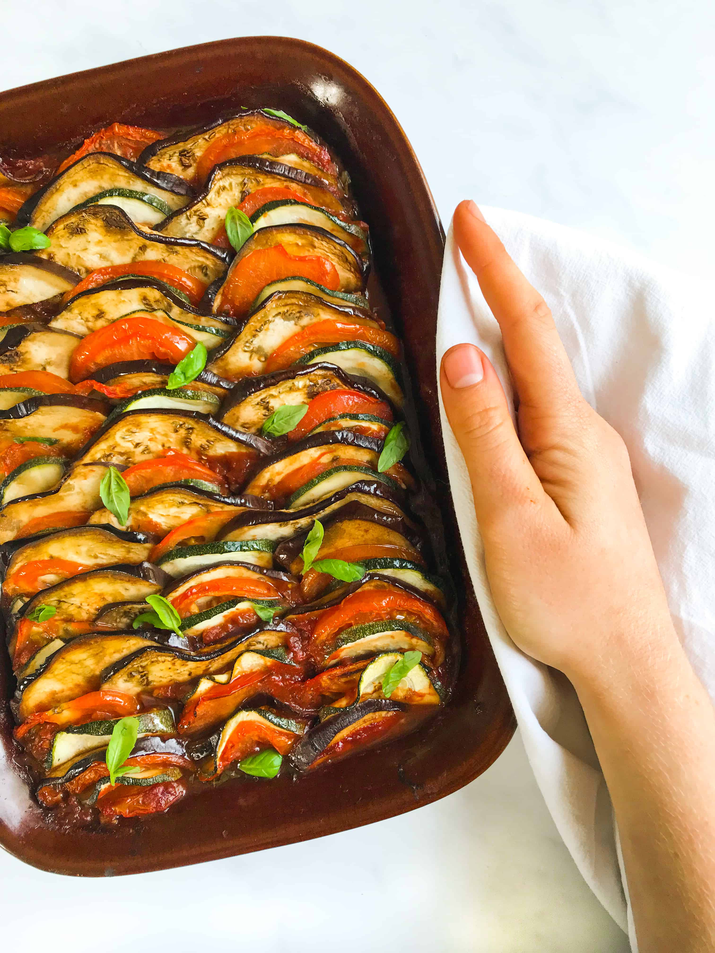 Rainbow Baked Ratatouille with Basil Thyme I Georgie Eats