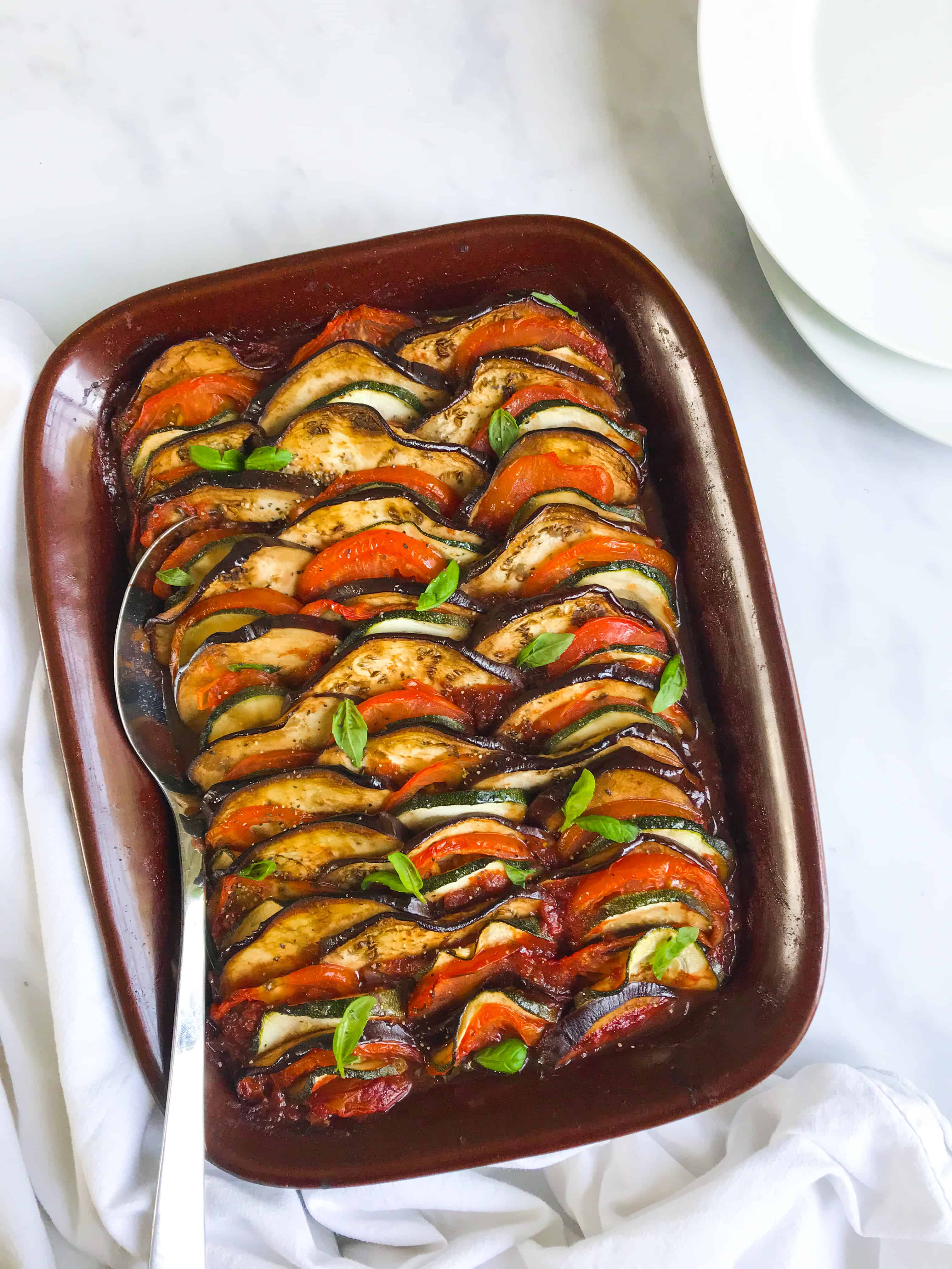 Rainbow Baked Ratatouille with Basil Thyme I Georgie Eats