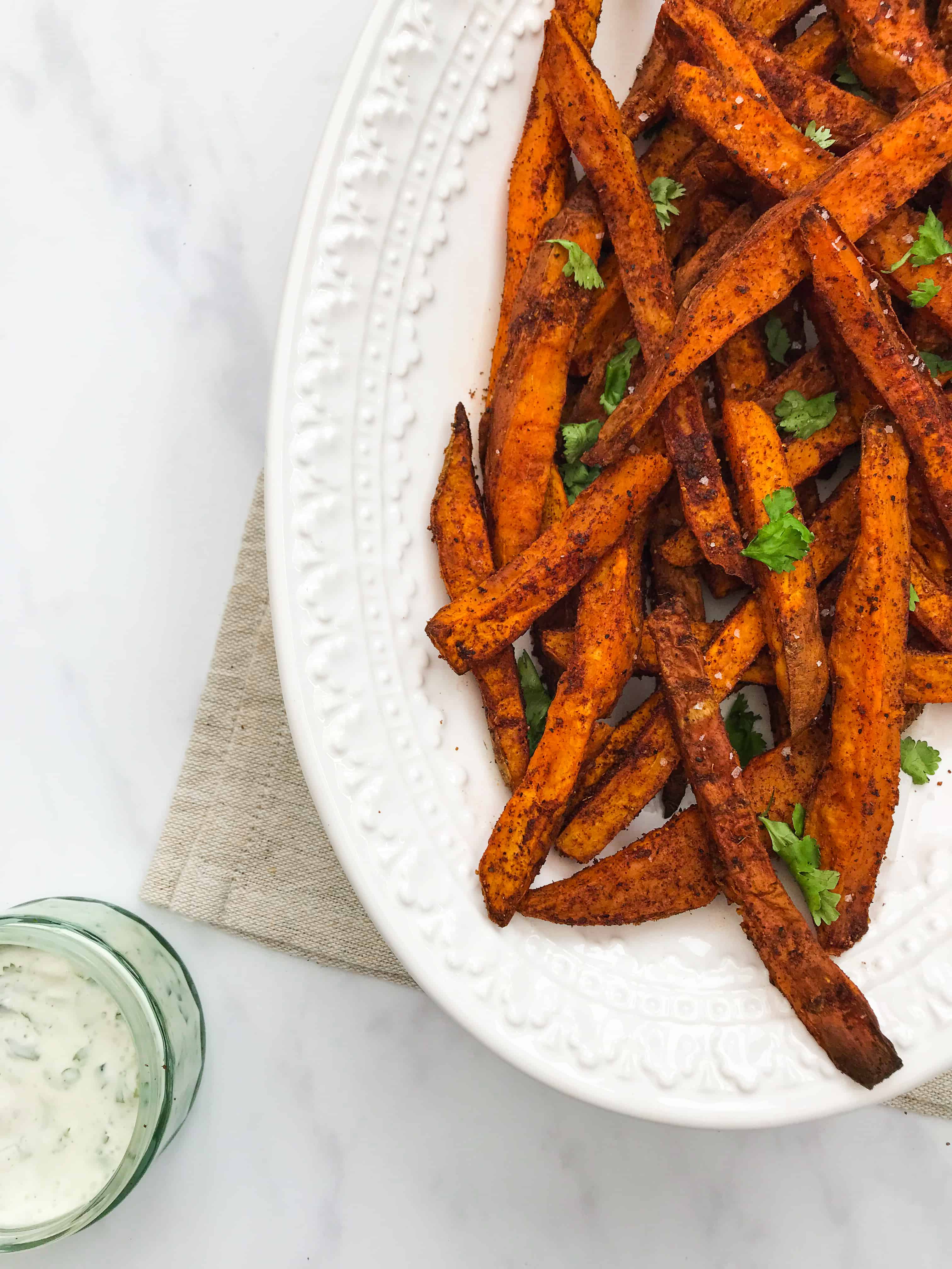 Smokey Sweet Potato Fries with Taztziki Dip I Georgie Eats