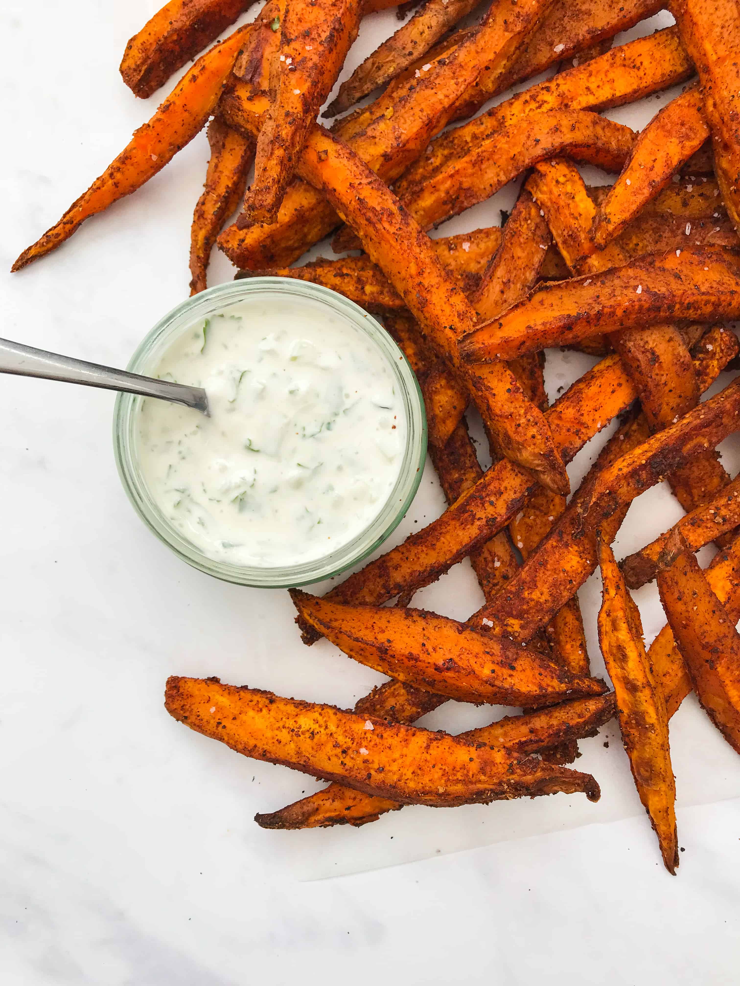 Smokey Sweet Potato Fries With Taztziki Dip I Georgie Eats