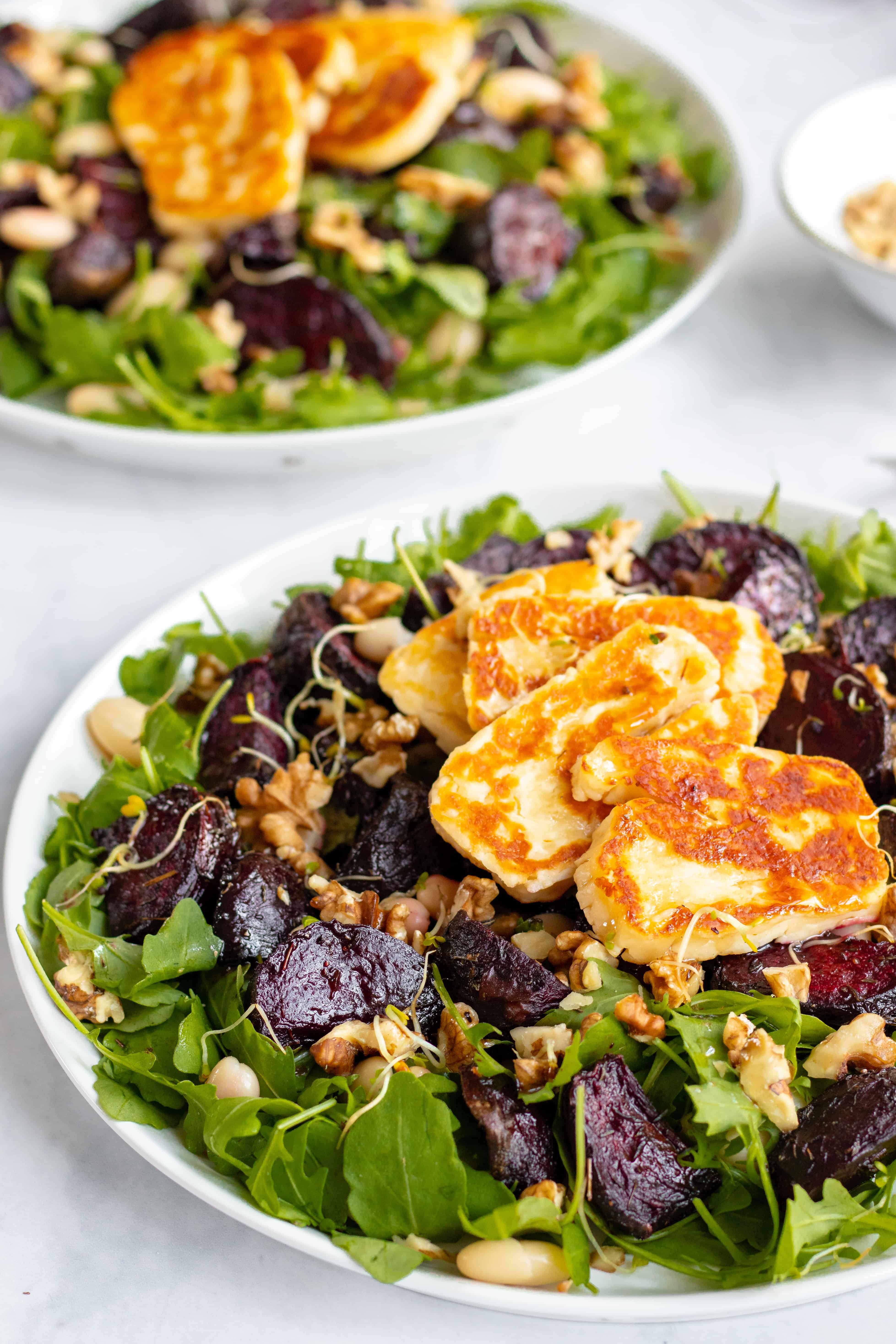 honey roast beetroot & halloumi salad