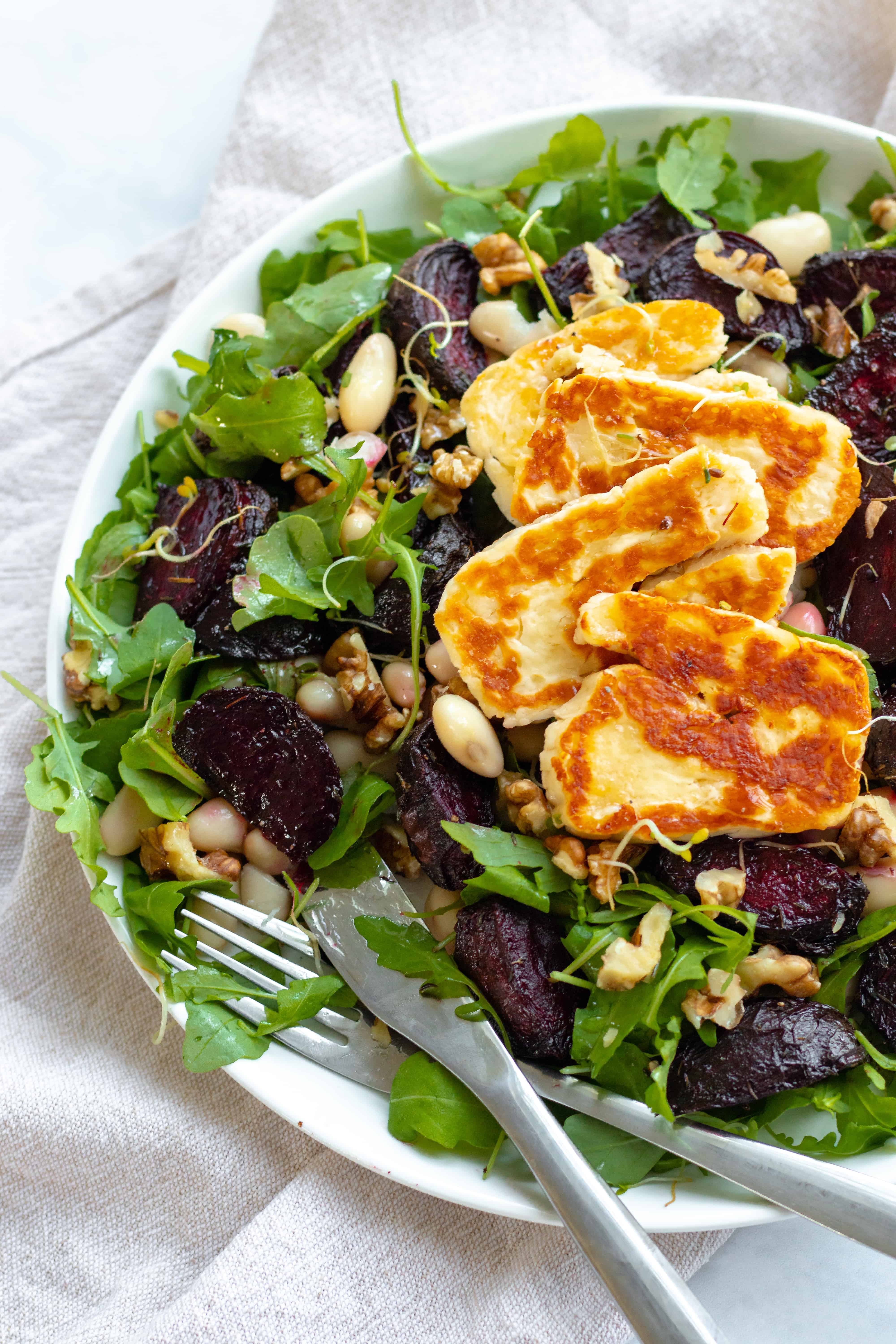 Honey Roast Beetroot and Halloumi Salad with Walnuts I Georgie Eats