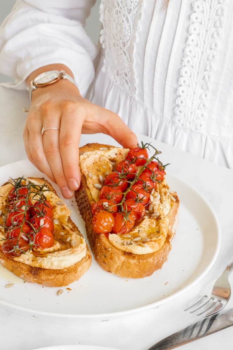 Balsamic Roasted Tomatoes & Hummus Toast I Eats