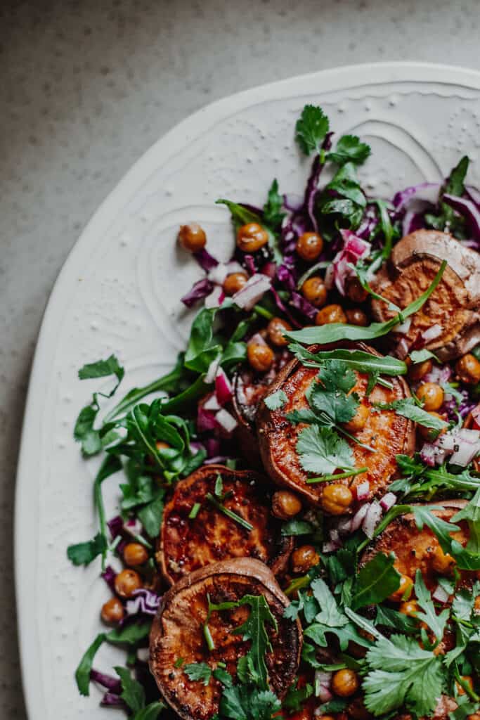 Black Rice Sweet Potato Salad With Crispy Chickpeas I Georgie Eats