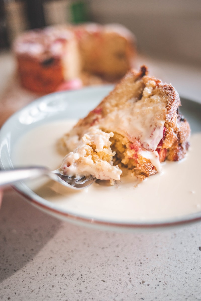 Rhubarb & Almond Cake covered with Custard- Dairy & Gluten-Free! Georgie Eats