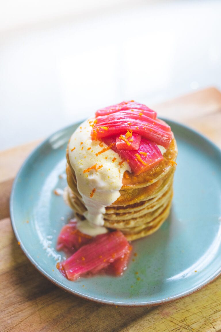 Vegan Rhubarb & Custard Pancakes - Georgie Eats
