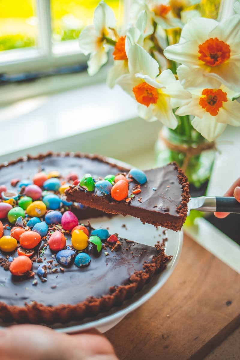 No-Bake Vegan Easter Chocolate Tart - Georgie Eats