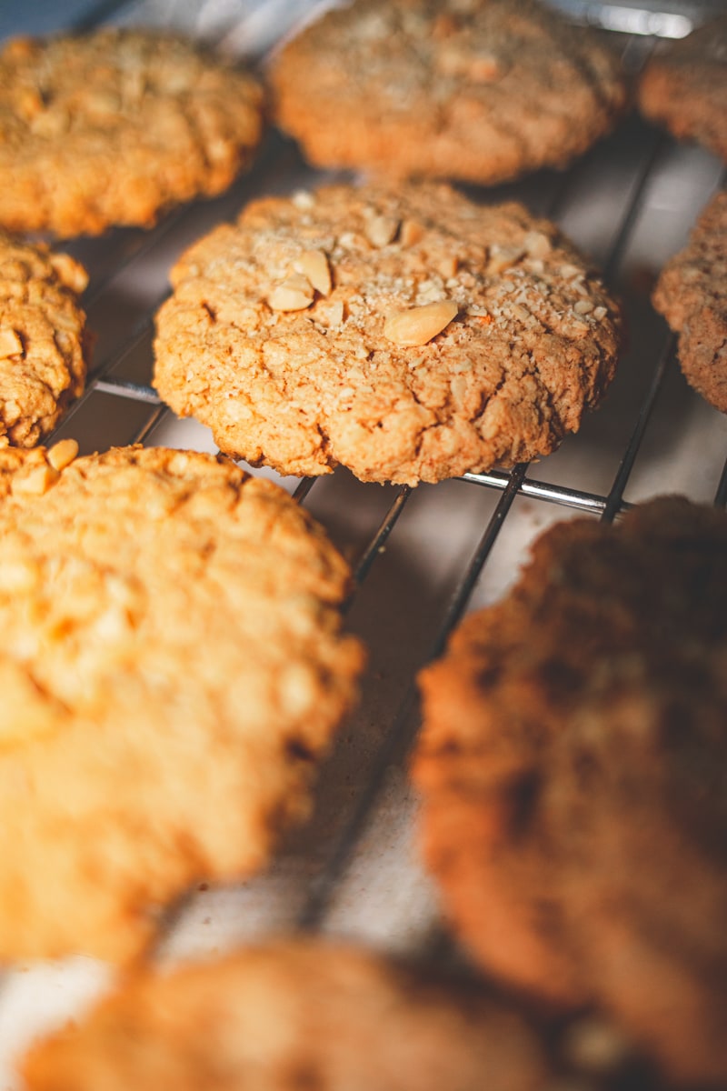 Salted Peanut Cookies Cooling on a Tray - Georgie Eats