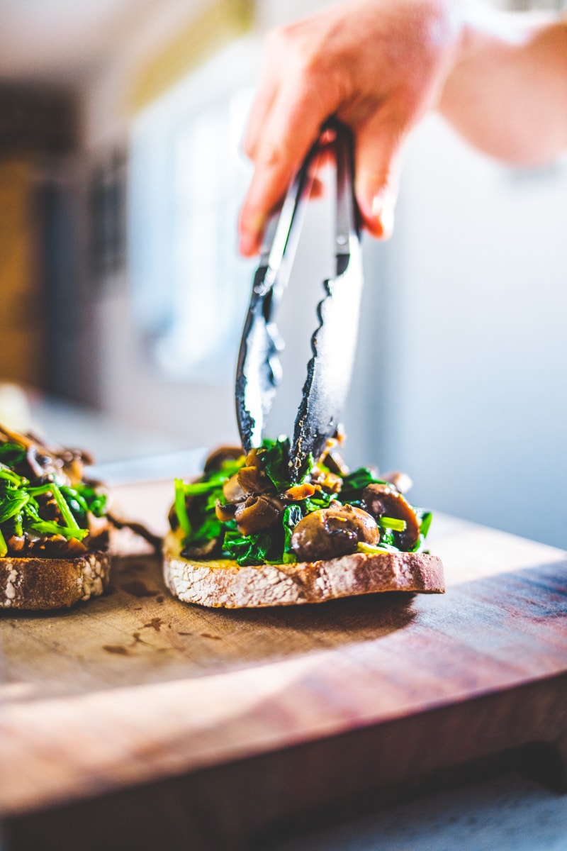 Serving the Mushroom & Spinach Toast- Georgie Eats