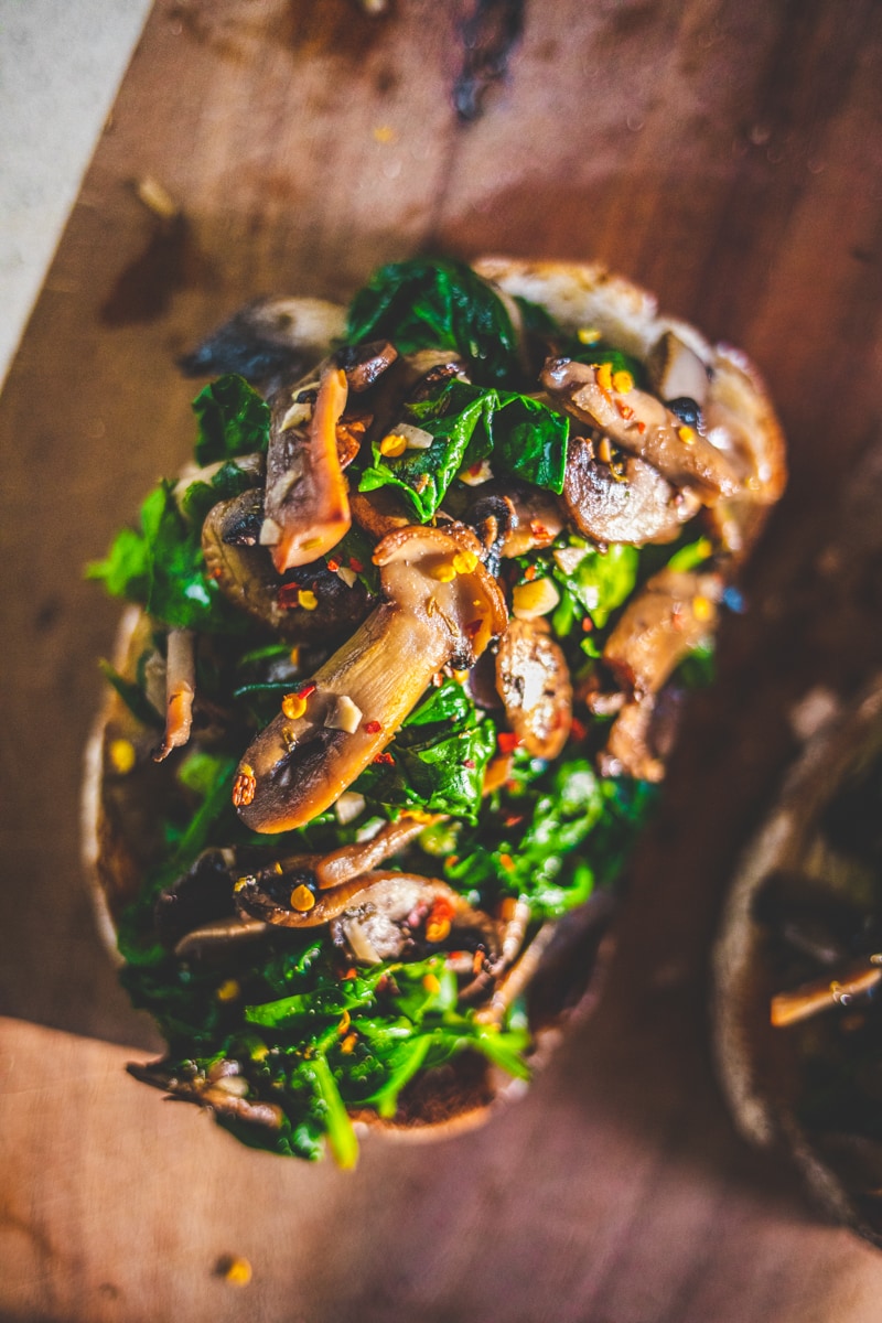 Mushroom & Spinach Toast Close Up - Georgie Eats