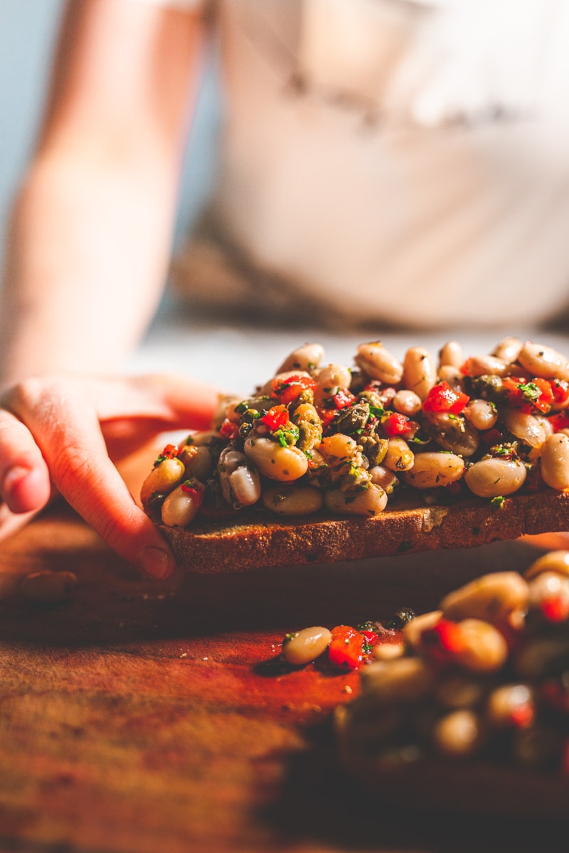 Roasted Pepper, Caper & Cannellini Toast - Georgie Eats