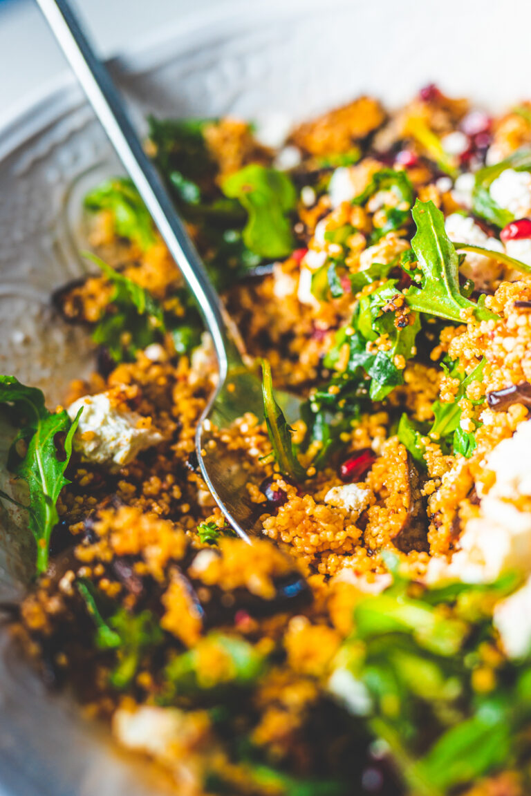 Couscous, Pomegranate & Harissa Aubergine Salad I Eats