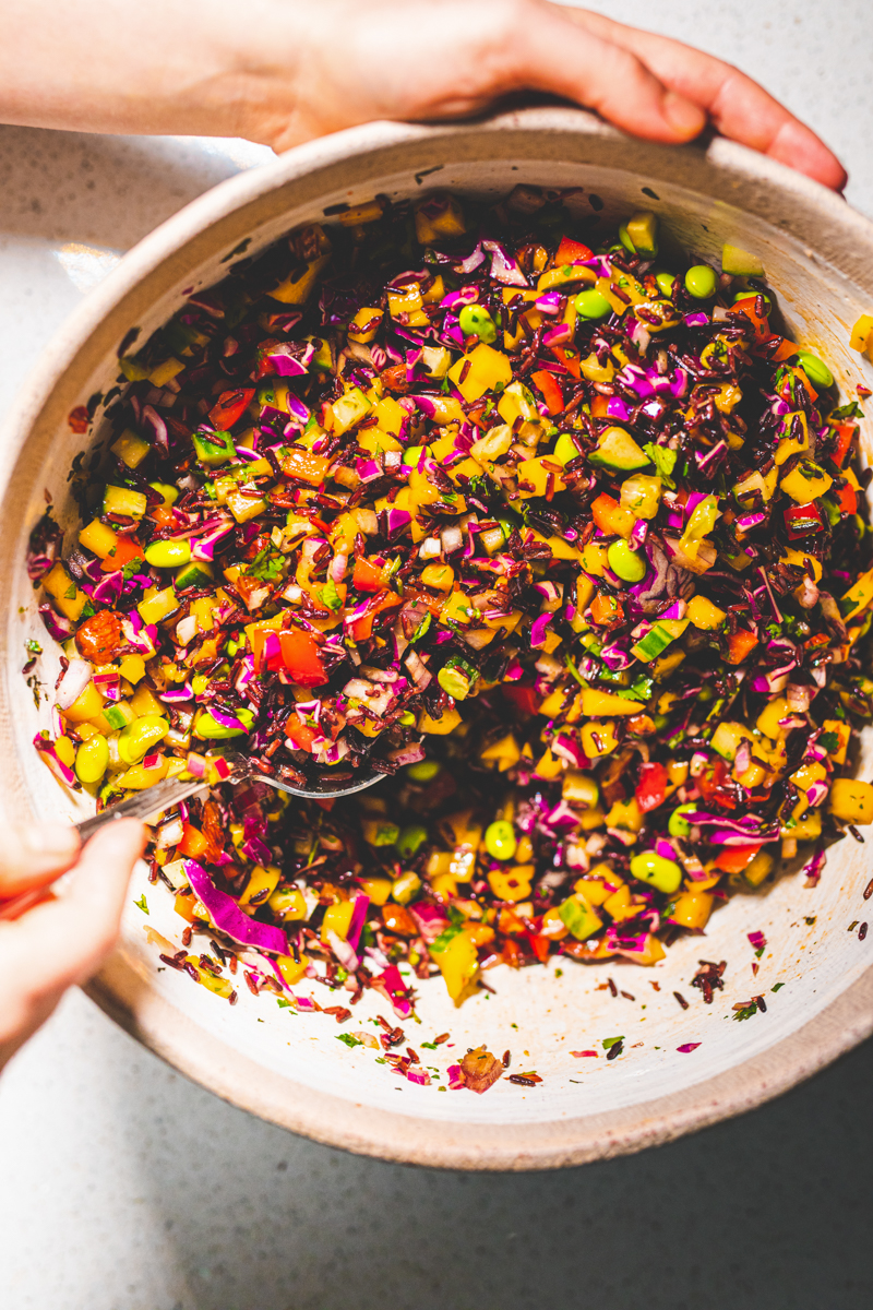 Rainbow Rice Salad with Miso Dressing - Georgie Eats