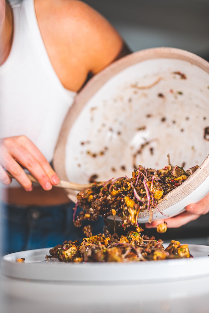 Serving the Chimichurri Celeriac Salad - Georgie Eats