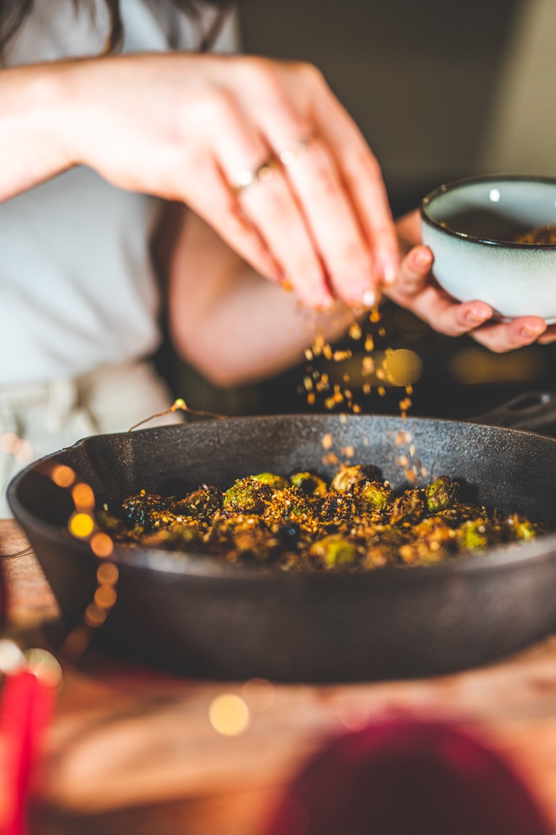 Sprinkling Breadcrumbs on Miso & Sesame Sprouts - Georgie Eats