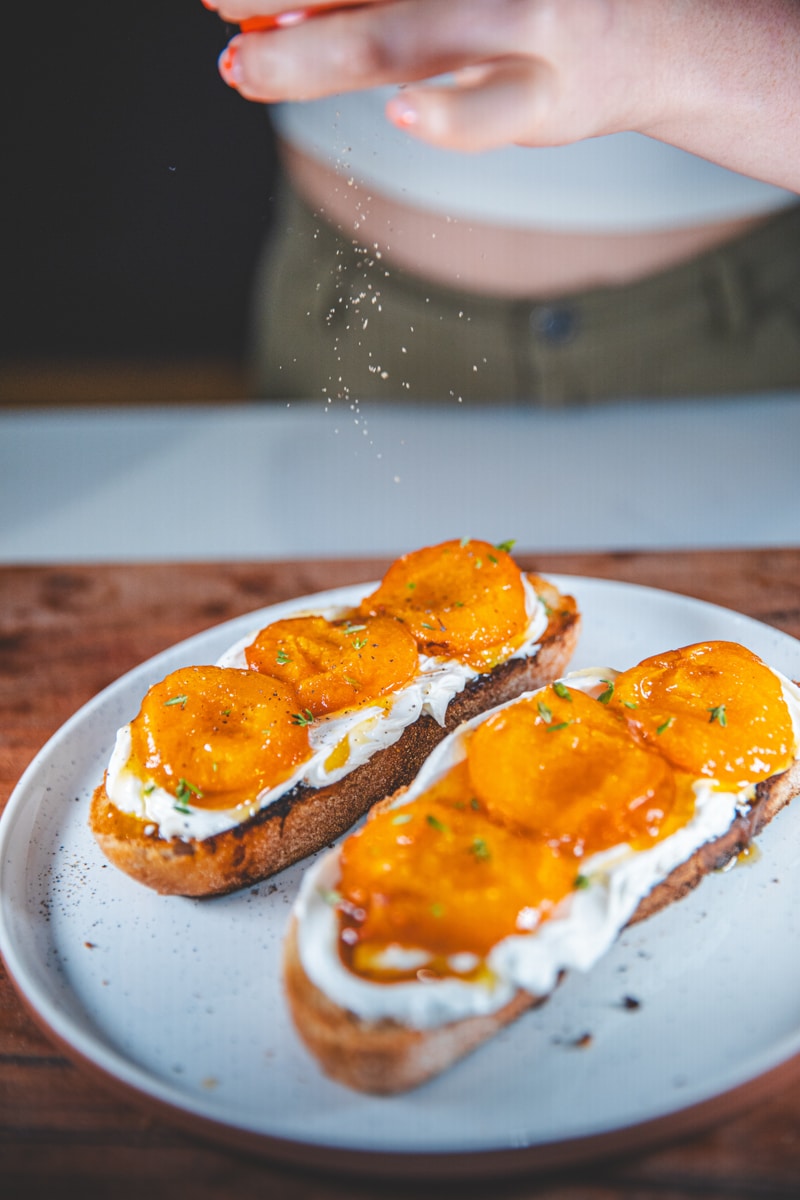 Roasted Apricot Toast with Thyme & Black Pepper - Georgie Eats