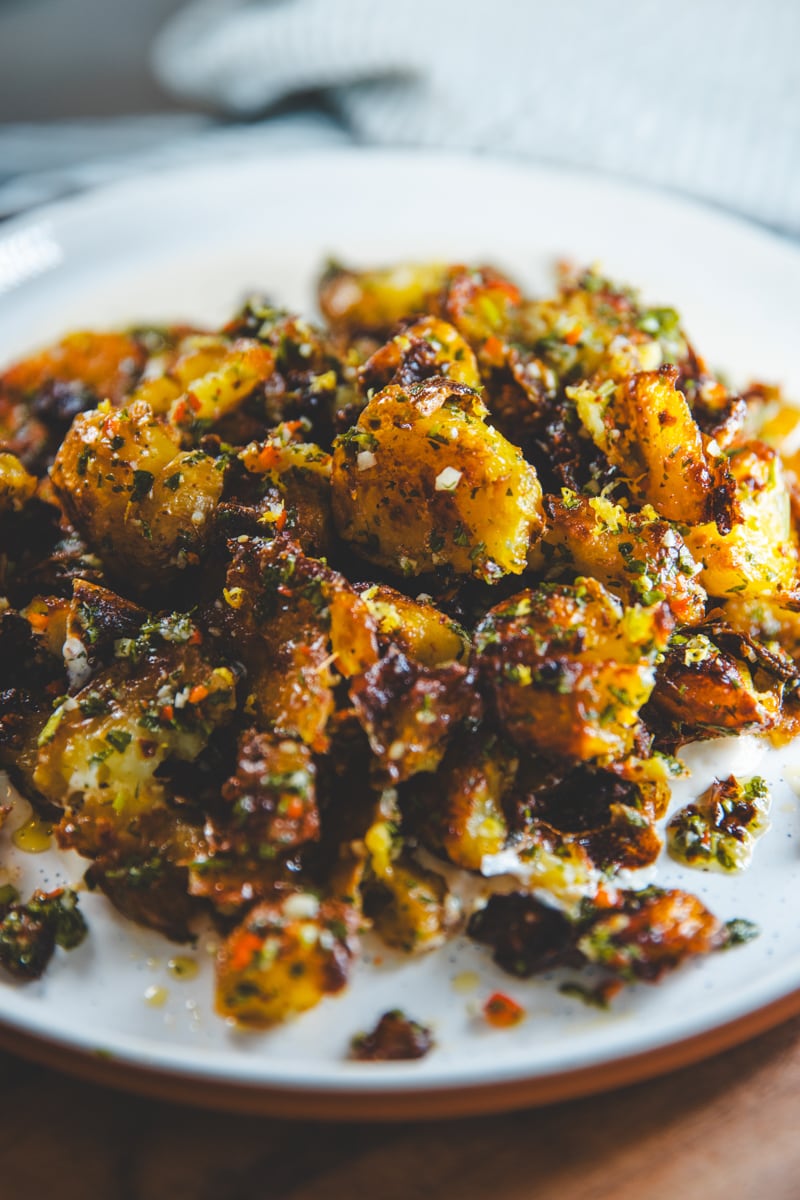 Crispy Chimichurri Potatoes - Georgie Eats