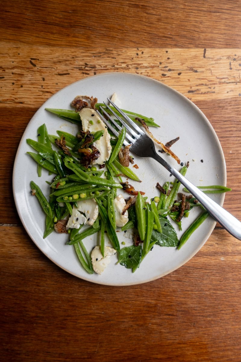 Sugar Snap Pea & Goat Cheese Salad - Georgie Eats
