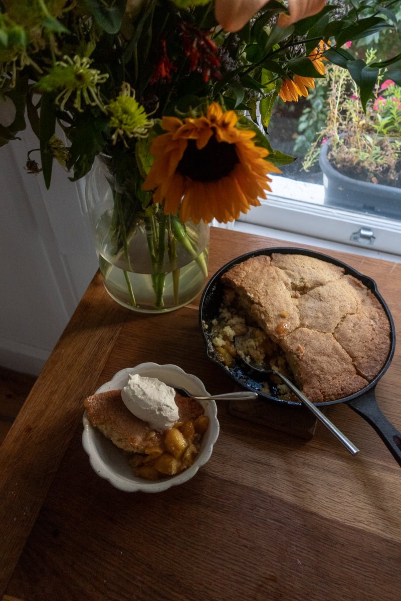 Peach Cobbler, Thyme & Honey Cream - Georgie Eats