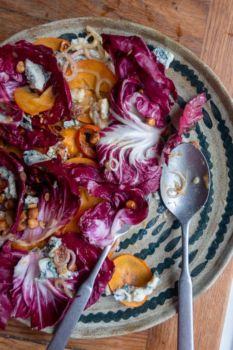 Persimmon, radicchio & gorgonzola salad in a bowl - Georgie Mullen