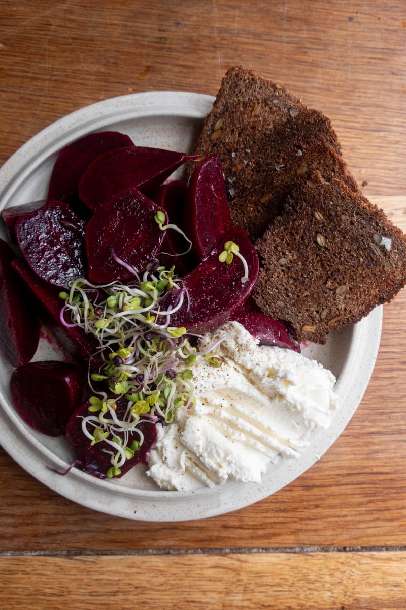 Clementine Cured Beetroot, Whipped Goat's Cheese, Rye Crisps - Georgie Mullen