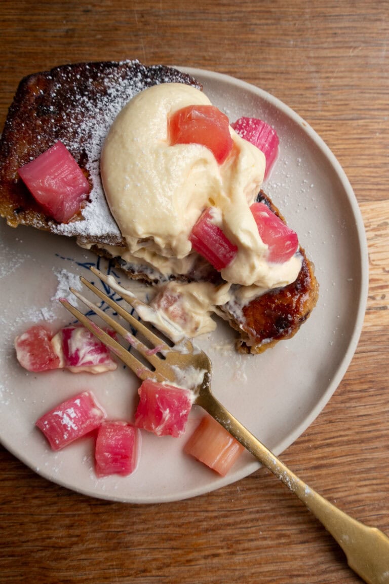 Rhubarb & Custard Hot Cross Bun French Toast - Georgie Eats