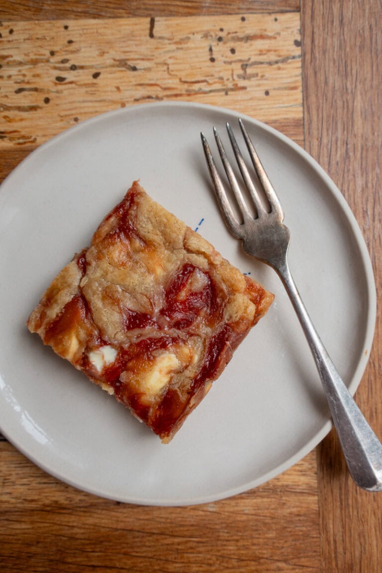 Rhubarb, Cardamom & White Chocolate Blondies - Georgie Mullen